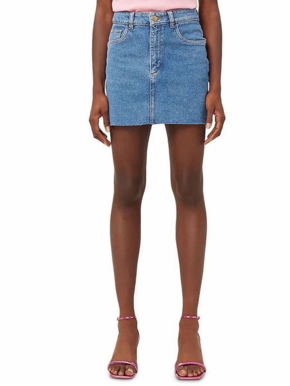 DL1961 Medium Blue Denim Frayed-Hem Mini Skirt